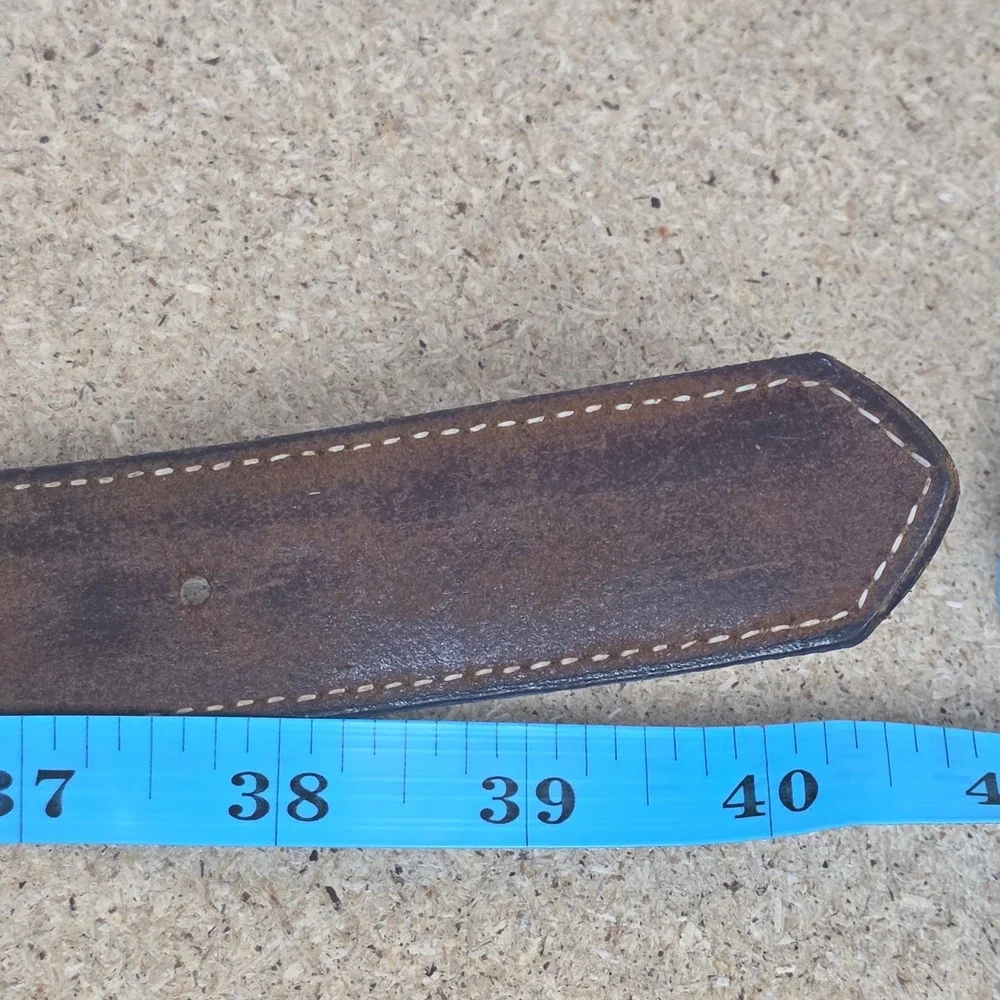 Vintage Brown Oil Tanned Leather Western boho Belt Turquoise Buckle‎ USA 36